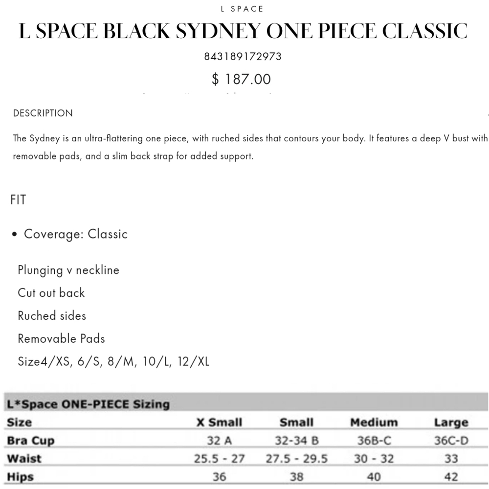 New L*space Sydney One Piece Swimsuit Ruched black - Picture 5 of 6